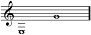 Treble clef with whole notes E3 and G4.